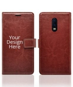 Brown Customized Leather Diary Flip Case for Oppo R17