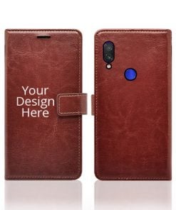 Brown Customized Leather Diary Flip Case for Redmi Note 7