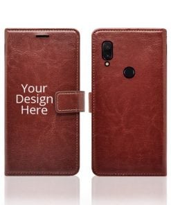 Brown Customized Leather Diary Flip Case for Redmi Y3
