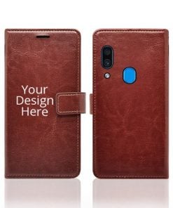 Brown Customized Leather Diary Flip Case for Samsung Galaxy A20