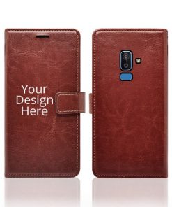 Brown Customized Leather Diary Flip Case for Samsung Galaxy J8