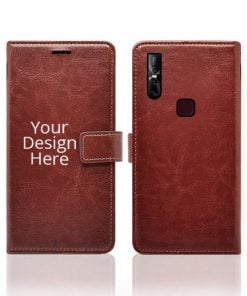 Brown Customized Leather Diary Flip Case for Vivo V15