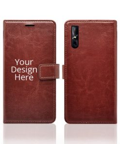 Brown Customized Leather Diary Flip Case for Vivo V15 Pro