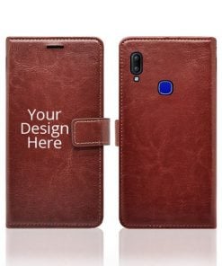Brown Customized Leather Diary Flip Case for Vivo Y91