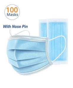 3 Ply Disposable Face Masks with Nose Pin (Pack of 100 Masks)