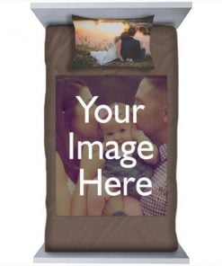 Coffee Brown Customized Photo Printed Single Bed Sheet with Pillow Cover