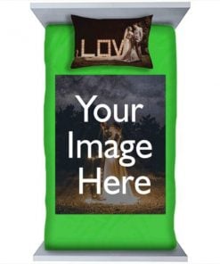 Green Customized Photo Printed Single Bed Sheet with Pillow Cover