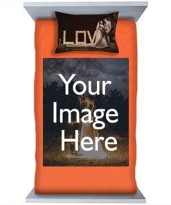 Orange Customized Photo Printed Single Bed Sheet with Pillow Cover