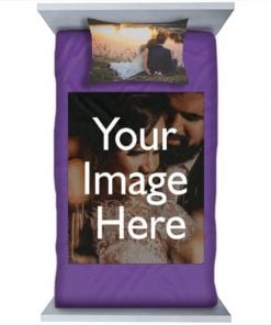 Purple Customized Photo Printed Single Bed Sheet with Pillow Cover