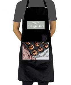 Black Customized Photo Printed Water Resistant Kitchen Apron with Front Pockets