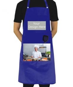 Blue Customized Photo Printed Kitchen Apron with Front Pockets
