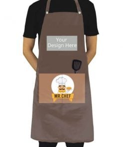 Brown Customized Photo Printed Water Resistant Kitchen Apron with Front Pockets