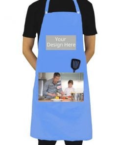 Light Blue Customized Photo Printed Kitchen Apron with Front Pockets
