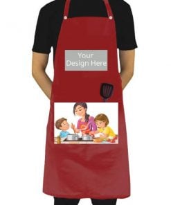 Maroon Customized Photo Printed Kitchen Apron with Front Pockets