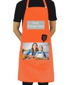 Orange Customized Photo Printed Water Resistant Kitchen Apron with Front Pockets