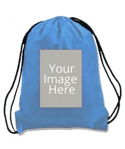 Light Blue Customized Photo Printed Drawstring Bag
