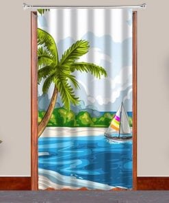 Beach Painting   Design Customized Photo Printed Curtain