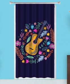 Guitar With Flower Design Customized Photo Printed Curtain