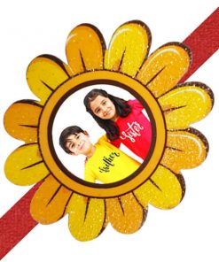 Sunflower Customized Photo Printed Glitter Rakhi