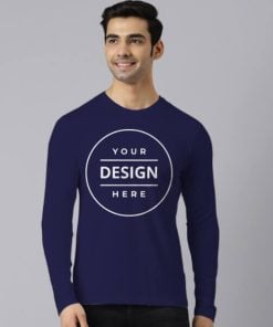 Navy Blue Customized Full Sleeve Men's Cotton T-Shirt
