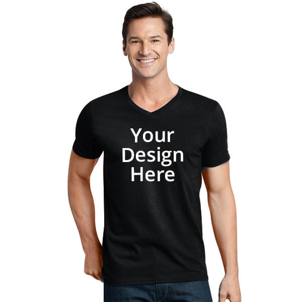 Buy Black V Neck Customized Half Sleeve Men's Cotton T-Shirt | yourPrint
