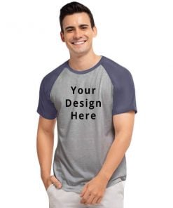 Grey Navy Raglan Customized Half Sleeve Men's Cotton T-Shirt