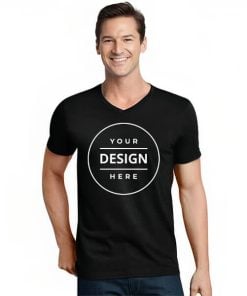 Black V Neck Customized Half Sleeve Men's Cotton T-Shirt