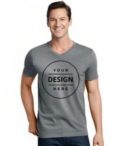 Grey V Neck Customized Half Sleeve Men's Cotton T-Shirt