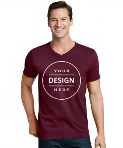 Maroon V Neck Customized Half Sleeve Men's Cotton T-Shirt