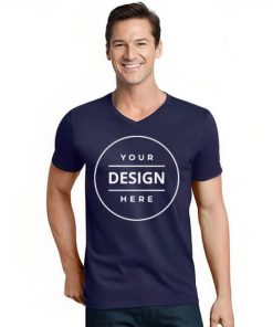 Blue V Neck Customized Half Sleeve Men's Cotton T-Shirt