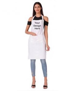 White Basic Customized Photo Printed Kitchen Apron with Front Pockets