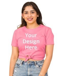 Pink Customized Half Sleeve Cotton Women's Knot Crop Top T-Shirt
