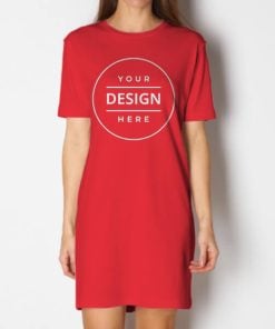 Red Customized Printed Women's Long Top Knee Length Quarter Sleeves Dress