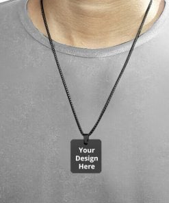 Black Customized Engraved Metal Square Pendant Chain with Gift Box