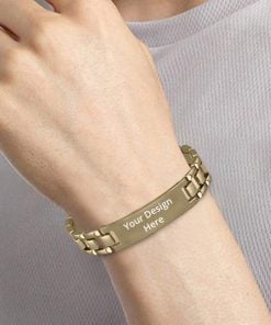Gold Customized Engraved Metal Bracelet with Gift Box