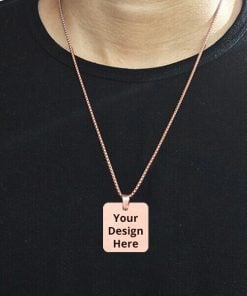 Rose Gold Customized Engraved Metal Square Pendant Chain with Gift Box