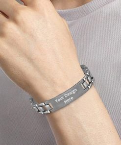 Silver Customized Engraved Metal Bracelet with Gift Box
