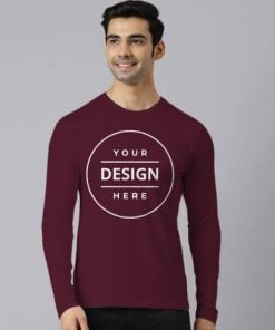 Maroon Customized Full Sleeve Men's Cotton T-Shirt