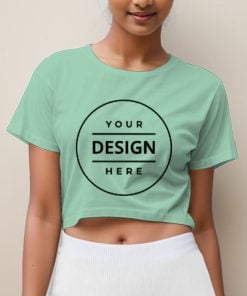 Mint Green Customized Half Sleeve Cotton Women's Crop Top T-Shirt