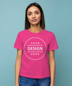 Pink Customized Half Sleeve Cotton  Women's T-Shirt