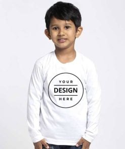 White Customized Full Sleeve Kid's Cotton T-Shirt