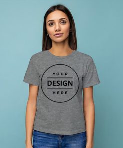 Grey Customized Half Sleeve Cotton  Women's T-Shirt