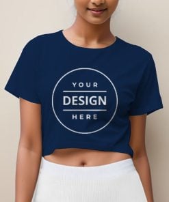 Navy Blue Customized Half Sleeve Cotton Women's Crop Top T-Shirt