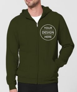 Olive Green Customized Unisex Jacket Zipper Hoodie