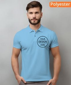 Sky Blue Polyester Dri Fit Customized Half Sleeve Men's Collar Polo T-Shirt