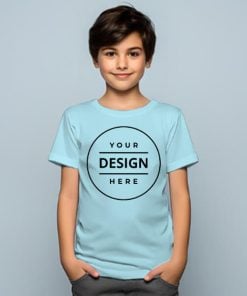 Sky Blue Customized Half Sleeve Kid's Cotton T-Shirt
