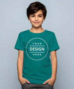 Teal Green Customized Half Sleeve Kid's Cotton T-Shirt