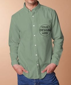 Dusty Green Solid Customized Full Sleeves Slim Fit Formal Shirt for Men