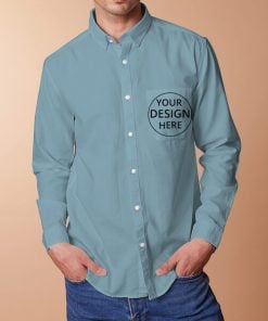 Dusty Teal Solid Customized Full Sleeves Slim Fit Formal Shirt for Men