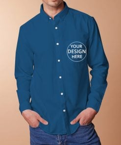Teal Blue Solid Customized Full Sleeves Slim Fit Formal Shirt for Men